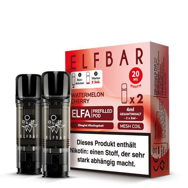 Elfbar ELFA Prefilled Pods Watermelon Cherry - 2er Pack mit 20mgNikotin, Mesh Coil und 4ml Gesamtinhalt - kompatibel mit ELFA Akku Original Elfbar bei VECOM kaufen