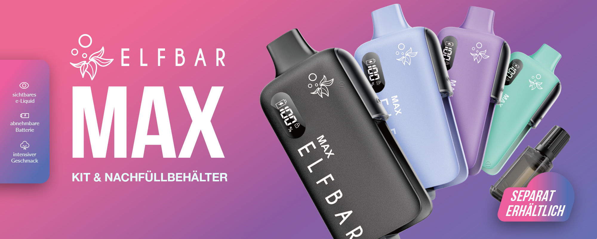 Entdecke Die Elfbar Max in verschiedenen Sorten - Elfbar Max günstig und sofort lieferbar bei VECOM.