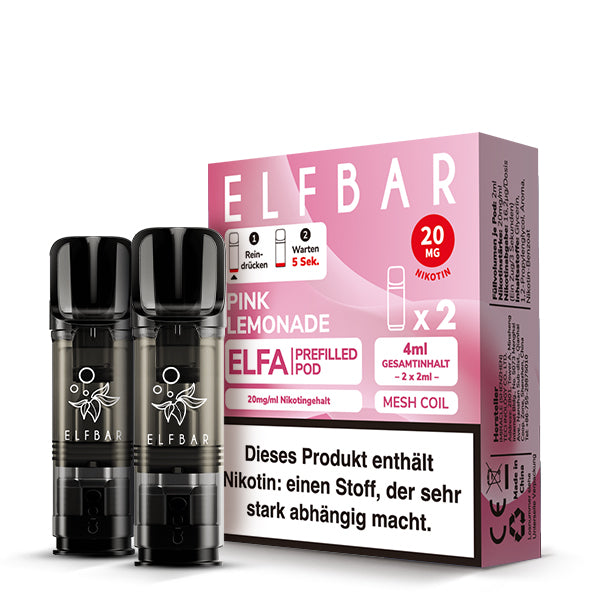 Elfbar ELFA Prefilled Pods Pink Lemonade - sommerlicher Geschmack im 2er Pack mit 20mg Nikotin, Mesh Coil und 4ml Gesamtinhalt - kompatibel mit ELFA Akku - Original Elfbar bei VECOM kaufen