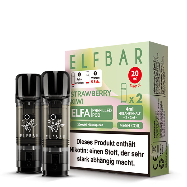 Elfbar ELFA Prefilled Pods Strawberry Kiwi - 2er Pack mit 20mg Nikotin, Mesh Coil und 4ml Gesamtinhalt - kompatibel mit ELFA Akku - Original Elfbar günstig bei VECOM kaufen