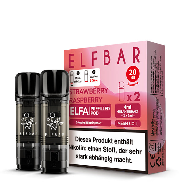 Elfbar ELFA Prefilled Pods Strawberry Raspberry - 2ert Pack mit 20mg Nikotin, Mesh Coil und 4ml Gesamtinhalt - kompatibel mit ELFA Akku - Original Elfbar bei VECOM kaufen