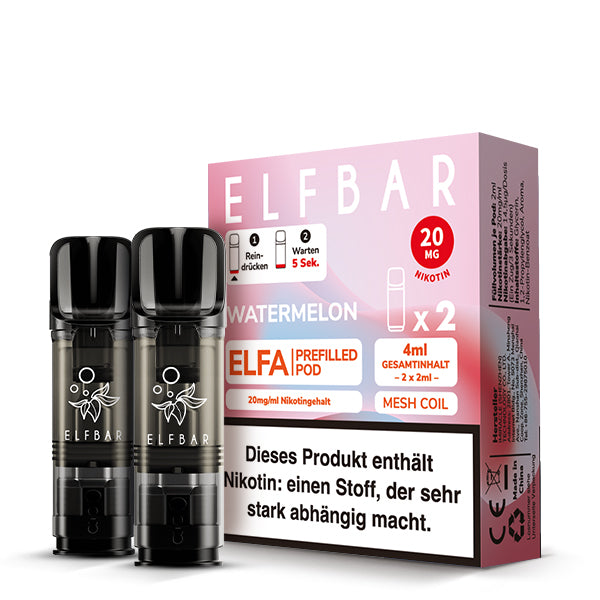 Elfbar ELFA Pods Watermelon 20mg - 2x2 ml vorgefüllte Pods mit Mesh Coil, süß-fruchtiger Geschmack von Wassermelone, kompatibel mit ELFA Starterkit - günstig bei VECOM kaufen