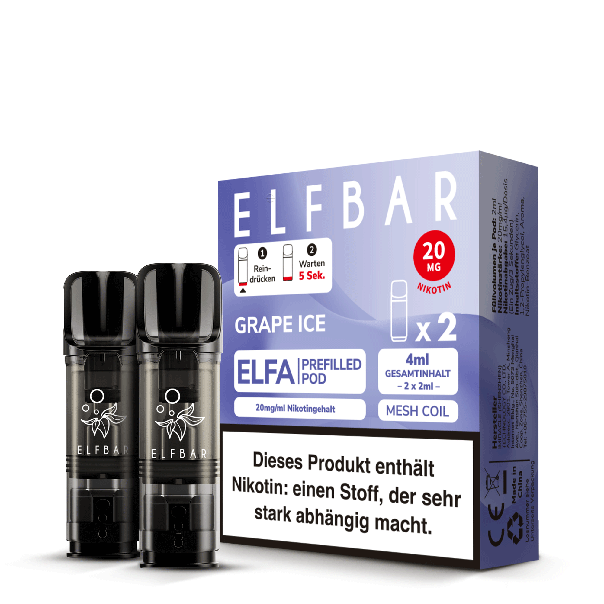 ELFBAR ELFA Pod - Grape Ice 20mg Nikotin (2er Pack)