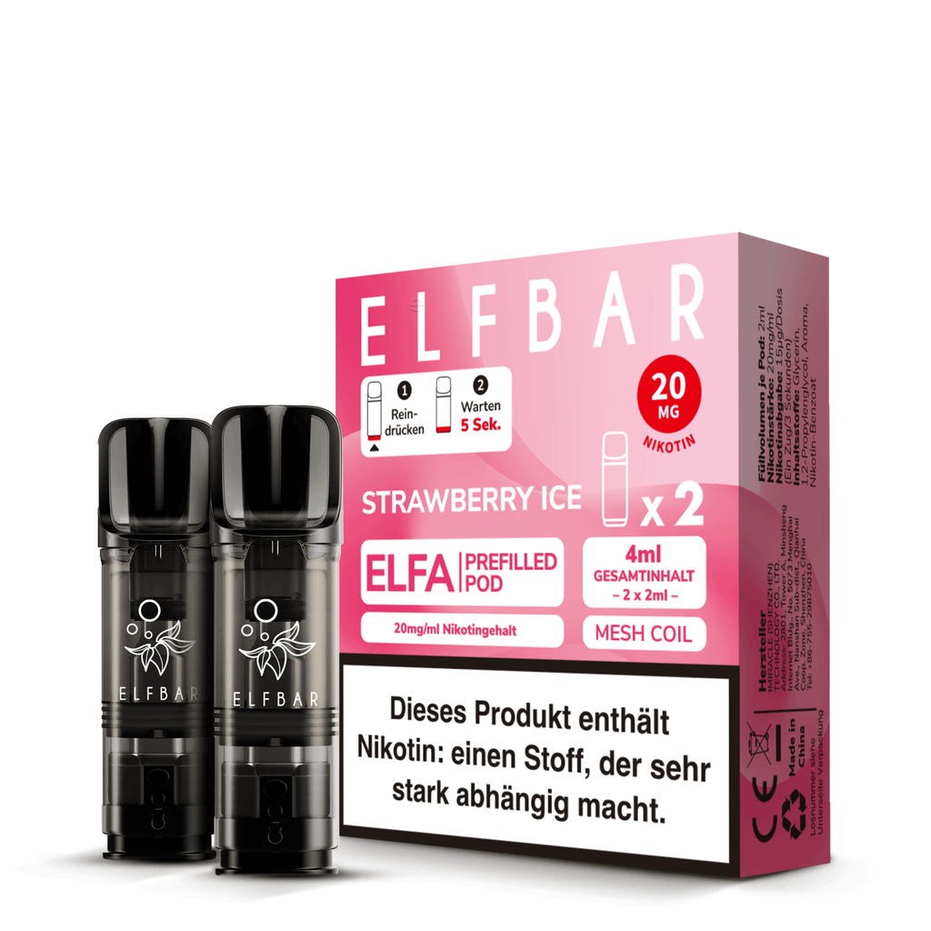 Elfbar ELFA Prefilled Pods Strawberry Ice - 2er Pack mit 20mg Nikotin, Mesh Coil und 4ml Gesamtinhalt - passend zu ELFA Akku - Original Elfbar günstig bei VECOM kaufen