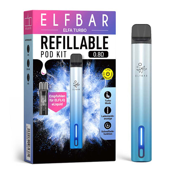 Elfbar Elfa Turbo Refillable Pod Kit Aurora Cyan 0,8 Ohm - nachfüllbares E-Zigaretten-Set mit Turbo-Mode, Ladestandsanzeige und Schnelladefunktion - Original Elfbar bei VECOM kaufen