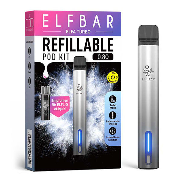 Elfbar Elfa Turbo Refillable Pod Kit Aurora-Black 0,8 Ohm - nachfüllbares E-Zigaretten-Set mit Turbo-Mode, Ladestandsanzeige und Schnelladefunktion - Original Elfbar bei VECOM kaufen