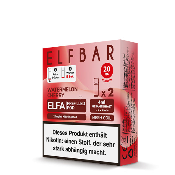 Elfbar ELFA Pods Watermelon Cherry 20mg - 2x2 ml vorgefüllte Pods mit Mesh Coil, fruchtiger Geschmack aus Wassermelone und Kirsche, kompatibel mit ELFA Akku - günstig bei VECOM kaufen