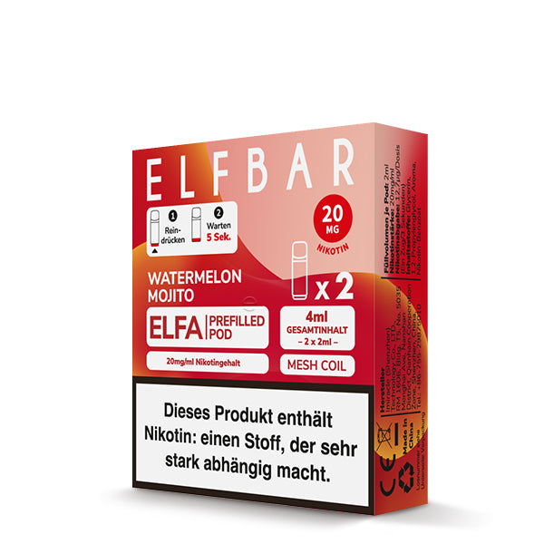 Elfbar ELFA Prefilled Pods Watermelon Mojito - 2er Pack mit 20mg Nikotin - Original bei VECOM kaufen