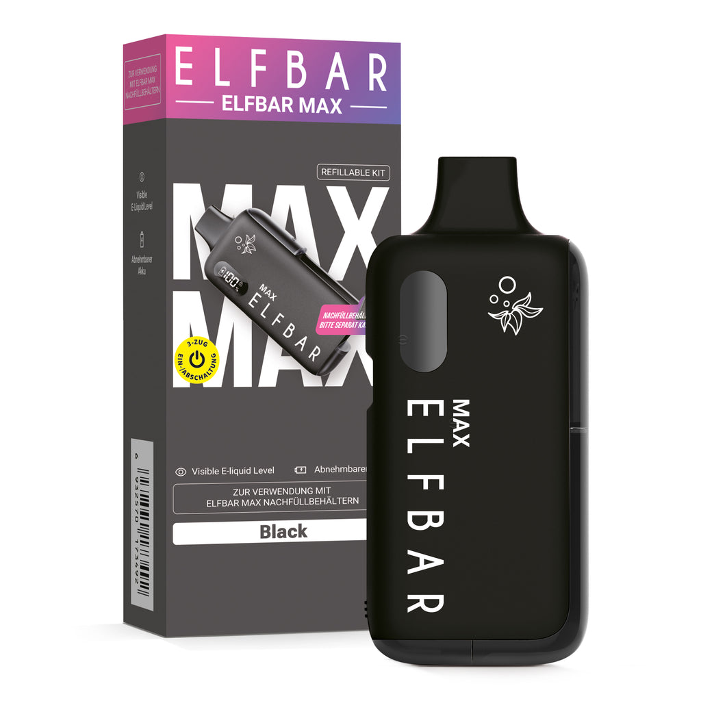 Elfbar Max Refillable Kit Black - nachfüllbares E-Zigaretten-Set mit Display, sichtbarem Liquid-Level und abnehmbarem Pod - Original Elfbar bei VECOM kaufen