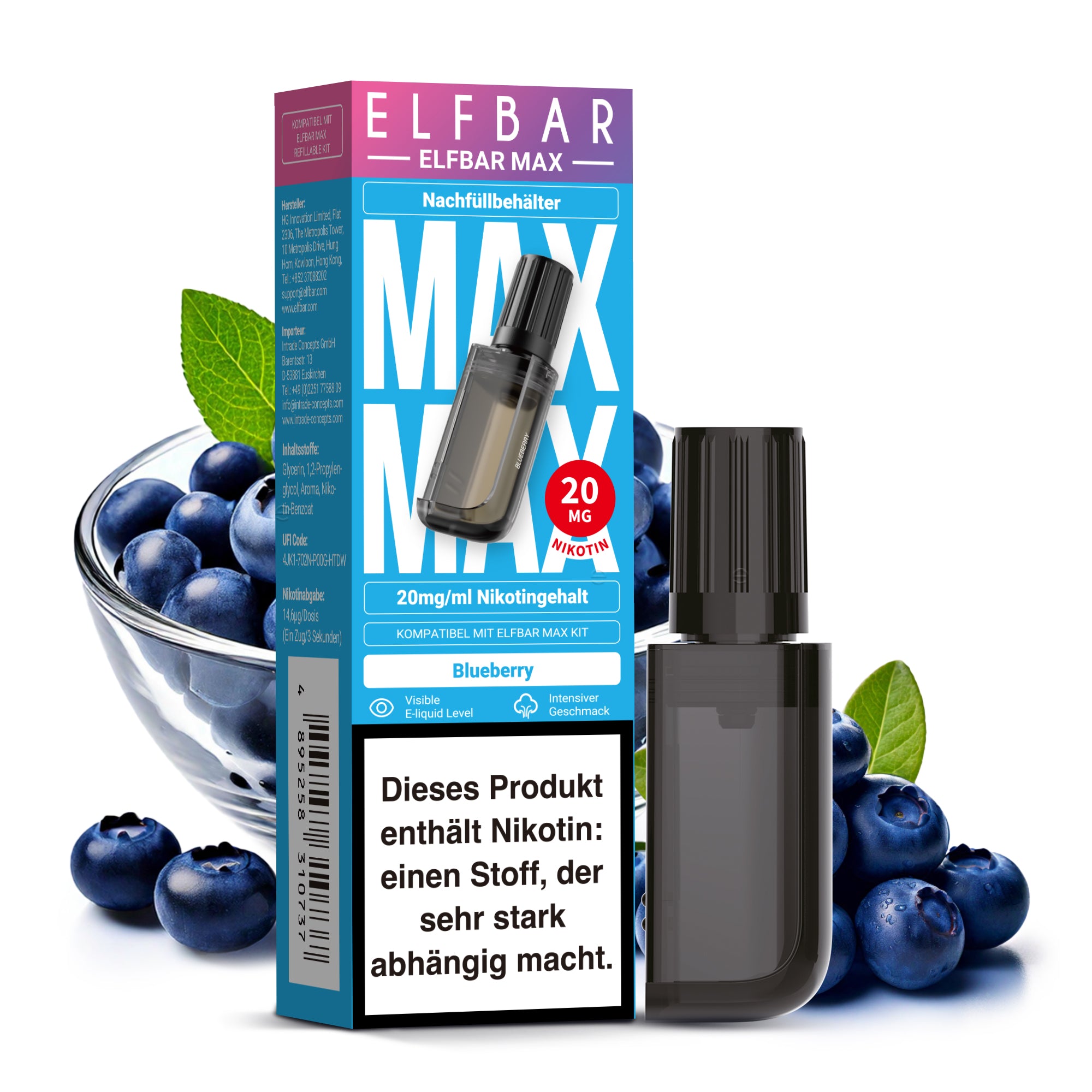 Elfbar MAX Pod - Blueberry 20mg Nikotingehalt