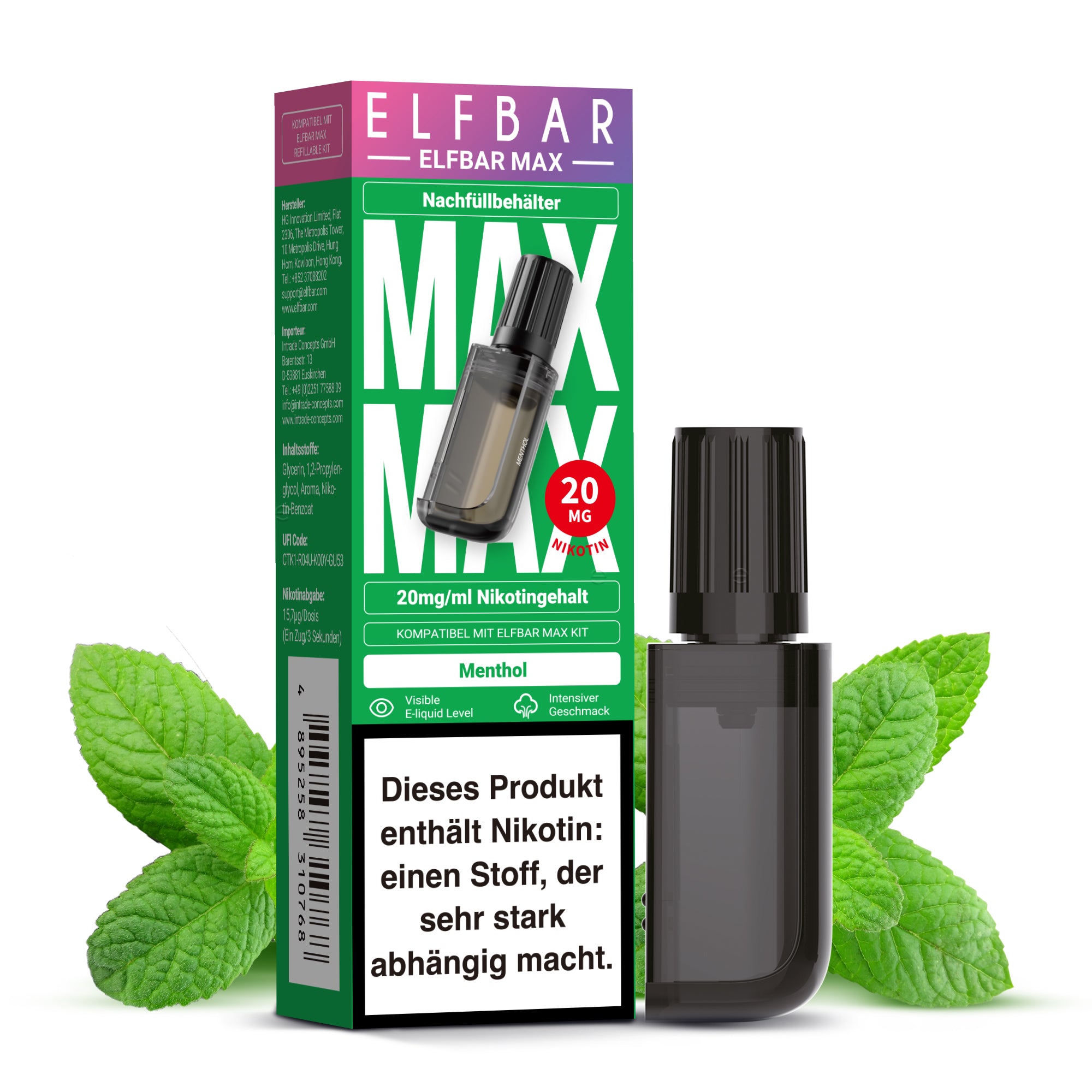 Elfbar MAX Pod - Menthol 20mg Nikotingehalt