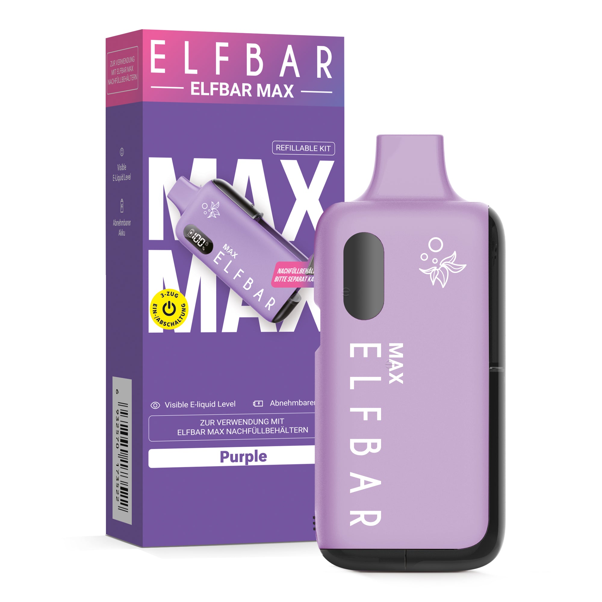 Elfbar Max Refillable Kit Purple - nachfüllbares E-Zigaretten-Set mit sichtbarem Liquid-Level, abnehmbarem Pod - Original Elfbar günstig bei VECOM kaufen